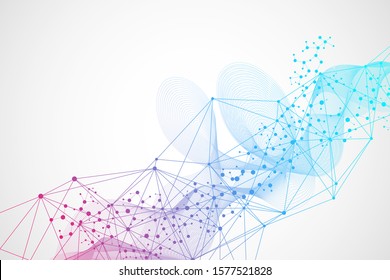 Geometric abstract background with connected line and dots. Structure molecule and communication. Big Data Visualization. Medical, technology, science background. Vector illustration.