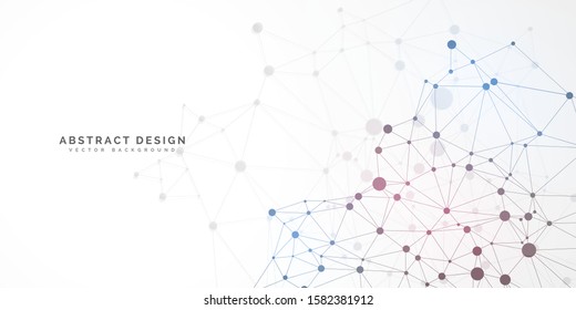 Geometric abstract background with connected line and dots. Network and connection background for your presentation. Digital technology background and network connection.  Vector illustration.