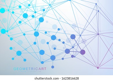Geometric abstract background with connected line and dots. Structure molecule and communication. Big Data Visualization. Medical, technology, science background. Vector illustration.