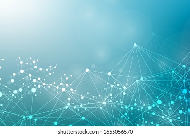 Geometric abstract background with connected line and dots. Structure molecule and communication. Big Data Visualization. Medical, technology, science background. Vector illustration.