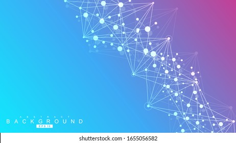 Geometric abstract background with connected line and dots. Structure molecule and communication. Big Data Visualization. Medical, technology, science background. Vector illustration.