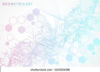 Geometric abstract background with connected line and dots. Structure molecule and communication. Big Data Visualization. Medical, technology, science background. Vector illustration.