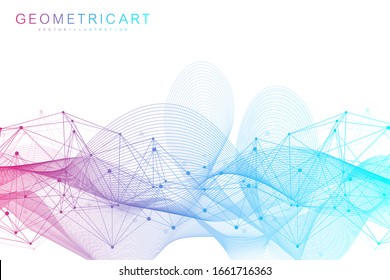 Geometric abstract background with connected line and dots. Structure molecule and communication. Big Data Visualization. Medical, technology, science background. Vector illustration.