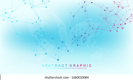 Geometric abstract background with connected line and dots. Network and connection background for your presentation. Graphic polygonal background. Scientific vector illustration