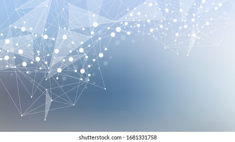 Geometric abstract background with connected line and dots. Structure molecule and communication. Big Data Visualization. Medical, technology, science background. Vector illustration.