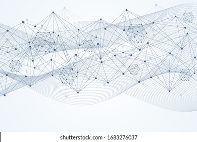 Geometric abstract background with connected line and dots. Structure molecule and communication. Big Data Visualization. Medical, technology, science background. Vector illustration.