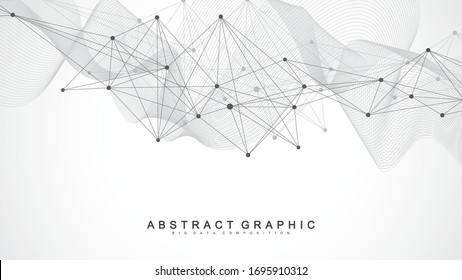 Geometric abstract background with connected line and dots. Network and connection background for your presentation. Graphic polygonal background. Scientific vector illustration