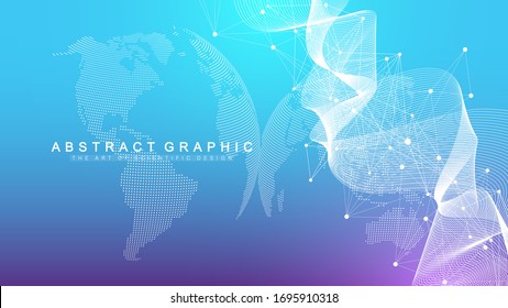 Fondo geométrico abstracto con líneas y puntos conectados. Fondo de red y conexión para la presentación. Fondo poligonal gráfico. Flujo de onda. Ilustración vectorial científica