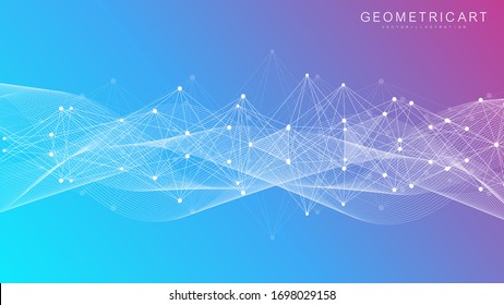 Geometric abstract background with connected line and dots. Structure molecule and communication. Big Data Visualization. Medical, technology, science background. Vector illustration.