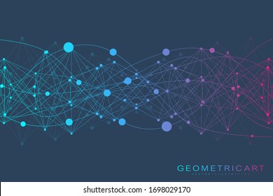 Geometric abstract background with connected line and dots. Structure molecule and communication. Big Data Visualization. Medical, technology, science background. Vector illustration.