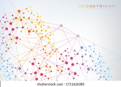 Fondo geométrico abstracto con líneas y puntos conectados.Estructura molécula y comunicación. Visualización de grandes datos. Antecedentes médicos, tecnológicos, científicos. Ilustración vectorial.