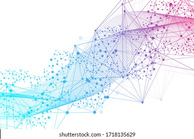 Geometric abstract background with connected line and dots. Structure molecule and communication. Big Data Visualization. Medical, technology, science background. Vector illustration.