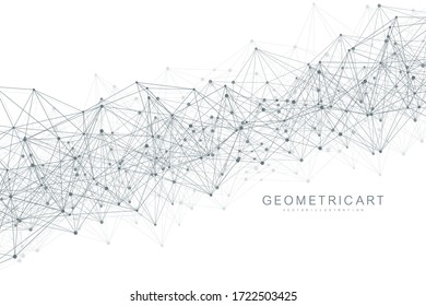Geometric abstract background with connected line and dots. Structure molecule and communication. Big Data Visualization. Medical, technology, science background. Vector illustration.