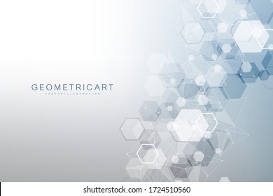 Geometric abstract background with connected line and dots. Structure molecule and communication. Big Data Visualization. Medical, technology, science background. Vector illustration.