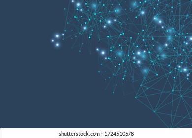 Geometric abstract background with connected line and dots. Structure molecule and communication. Big Data Visualization. Medical, technology, science background. Vector illustration.