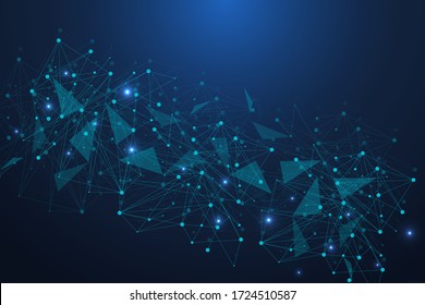 Geometric abstract background with connected line and dots. Structure molecule and communication. Big Data Visualization. Medical, technology, science background. Vector illustration.