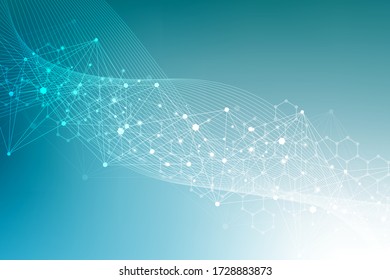Geometric abstract background with connected line and dots. Structure molecule and communication. Big Data Visualization. Medical, technology, science background. Vector illustration.