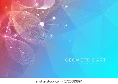 Geometric abstract background with connected line and dots. Structure molecule and communication. Big Data Visualization. Medical, technology, science background. Vector illustration.