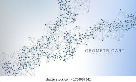 Geometric abstract background with connected line and dots. Structure molecule and communication. Big Data Visualization. Medical, technology, science background. Vector illustration.