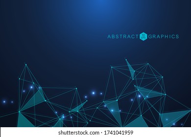 Geometric abstract background with connected line and dots. Structure molecule and communication. Big Data Visualization. Medical, technology, science background. Vector illustration.