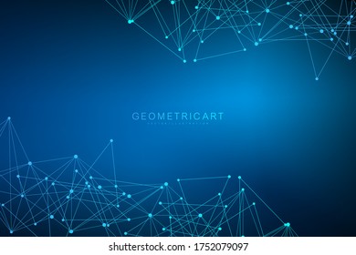 Geometric abstract background with connected line and dots. Structure molecule and communication. Big Data Visualization. Medical, technology, science background. Vector illustration.