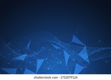 Geometric abstract background with connected line and dots. Structure molecule and communication. Big Data Visualization. Medical, technology, science background. Vector illustration.