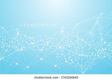 Geometric abstract background with connected line and dots. Structure molecule and communication. Big Data Visualization. Medical, technology, science background. Vector illustration.