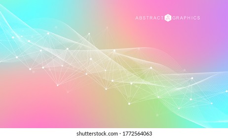 Geometric abstract background with connected line and dots. Structure molecule and communication. Big Data Visualization. Medical, technology, science background. Vector illustration.