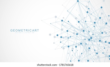 Geometric abstract background with connected line and dots. Structure molecule and communication. Big Data Visualization. Medical, technology, science background. Vector illustration.