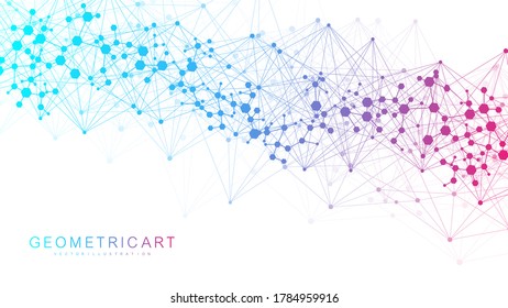 Geometric abstract background with connected line and dots. Structure molecule and communication. Big Data Visualization. Medical, technology, science background. Vector illustration.