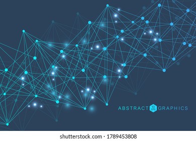 Geometric abstract background with connected line and dots. Structure molecule and communication. Big Data Visualization. Medical, technology, science background. Vector illustration.