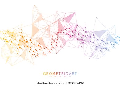Geometric abstract background with connected line and dots. Structure molecule and communication. Big Data Visualization. Medical, technology, science background. Vector illustration.