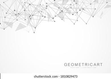 Geometric abstract background with connected line and dots. Structure molecule and communication. Big Data Visualization. Medical, technology, science background. Vector illustration.