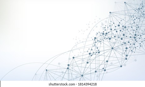 Geometric abstract background with connected line and dots. Structure molecule and communication. Big Data Visualization. Medical, technology, science background. Vector illustration.