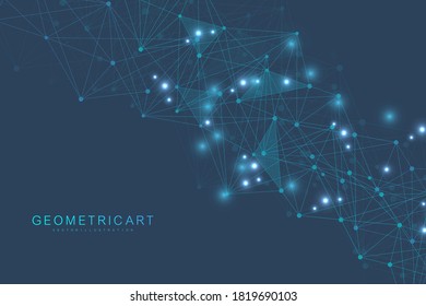 Geometric abstract background with connected line and dots. Structure molecule and communication. Big Data Visualization. Medical, technology, science background. Vector illustration.