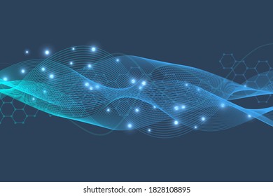 Geometric abstract background with connected line and dots. Structure molecule and communication. Big Data Visualization. Medical, technology, science background. Vector illustration.