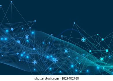 Geometric abstract background with connected line and dots. Structure molecule and communication. Big Data Visualization. Medical, technology, science background. Vector illustration.