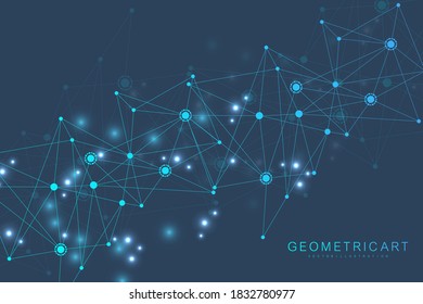 Geometric abstract background with connected line and dots. Structure molecule and communication. Big Data Visualization. Medical, technology, science background. Vector illustration.
