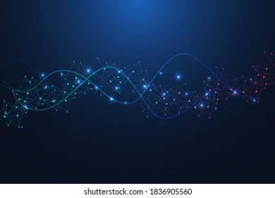 Geometric abstract background with connected line and dots. Structure molecule and communication. Big Data Visualization. Medical, technology, science background. Vector illustration.