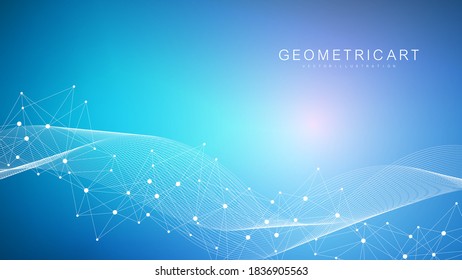 Geometric abstract background with connected line and dots. Structure molecule and communication. Big Data Visualization. Medical, technology, science background. Vector illustration.