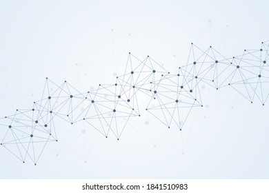 Geometric abstract background with connected line and dots. Structure molecule and communication. Big Data Visualization. Medical, technology, science background. Vector illustration.