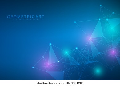 Geometric abstract background with connected line and dots. Structure molecule and communication. Big Data Visualization. Medical, technology, science background. Vector illustration.