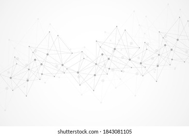 Geometric abstract background with connected line and dots. Structure molecule and communication. Big Data Visualization. Medical, technology, science background. Vector illustration.