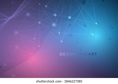 Geometric abstract background with connected line and dots. Structure molecule and communication. Big Data Visualization. Medical, technology, science background. Vector illustration.