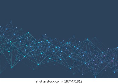 Geometric abstract background with connected line and dots. Structure molecule and communication. Big Data Visualization. Medical, technology, science background. Vector illustration.