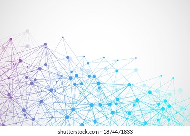 Geometric abstract background with connected line and dots. Structure molecule and communication. Big Data Visualization. Medical, technology, science background. Vector illustration.