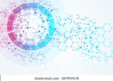 Geometrischer abstrakter Hintergrund mit verbundener Linie und Punkten. Strukturmolekül und Kommunikation. Big Data Visualisierung. Medizin, Technologie, wissenschaftlicher Hintergrund. Vektorgrafik.