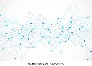 Geometric abstract background with connected line and dots. Structure molecule and communication. Big Data Visualization. Medical, technology, science background. Vector illustration.