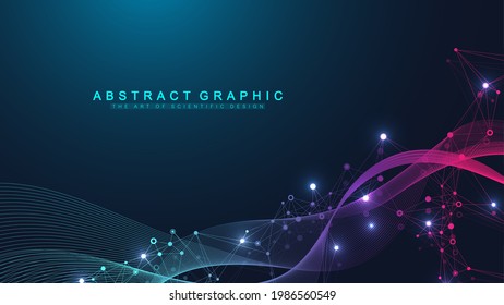 Geometric abstract background with connected line and dots. Network and connection background for your presentation. Graphic polygonal background. Scientific vector illustration - Shutterstock ID 1986560549