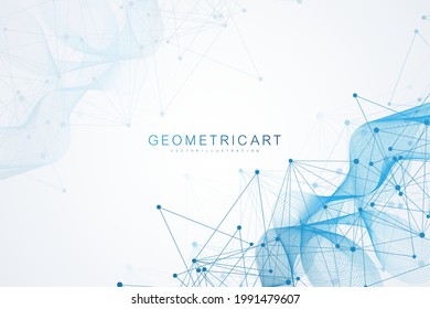 Geometric abstract background with connected line and dots. Structure molecule and communication. Big Data Visualization. Medical, technology, science background. Vector illustration.